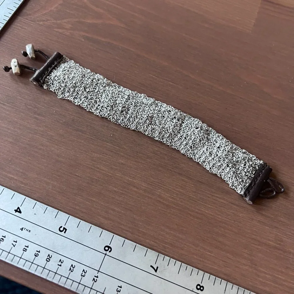Brown chain link wide tribal bracelet toggle closure
